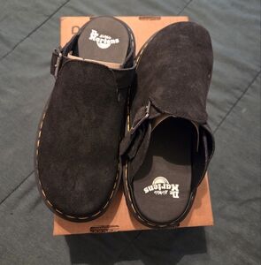 Dr. Martens Black Suede Mules